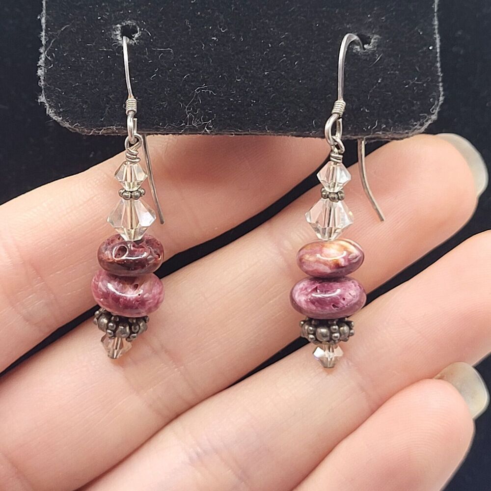 Artisan Sterling Silver Braciated Jasper Crystal Dangle Drop Earrings 2in Long 28$